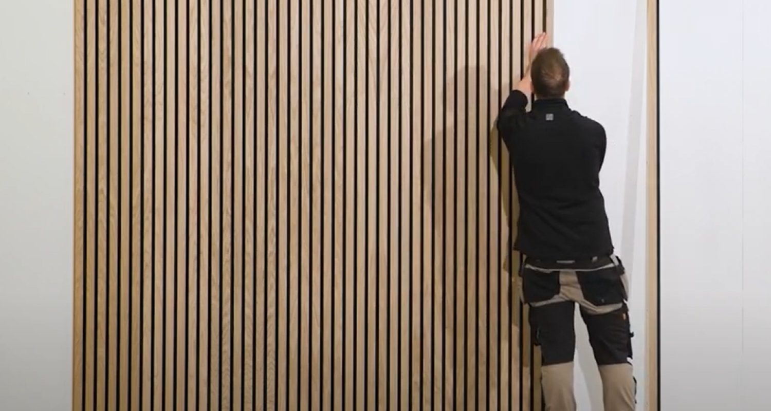 Installing wall panels from IWood Easytoinstall acoustic panels